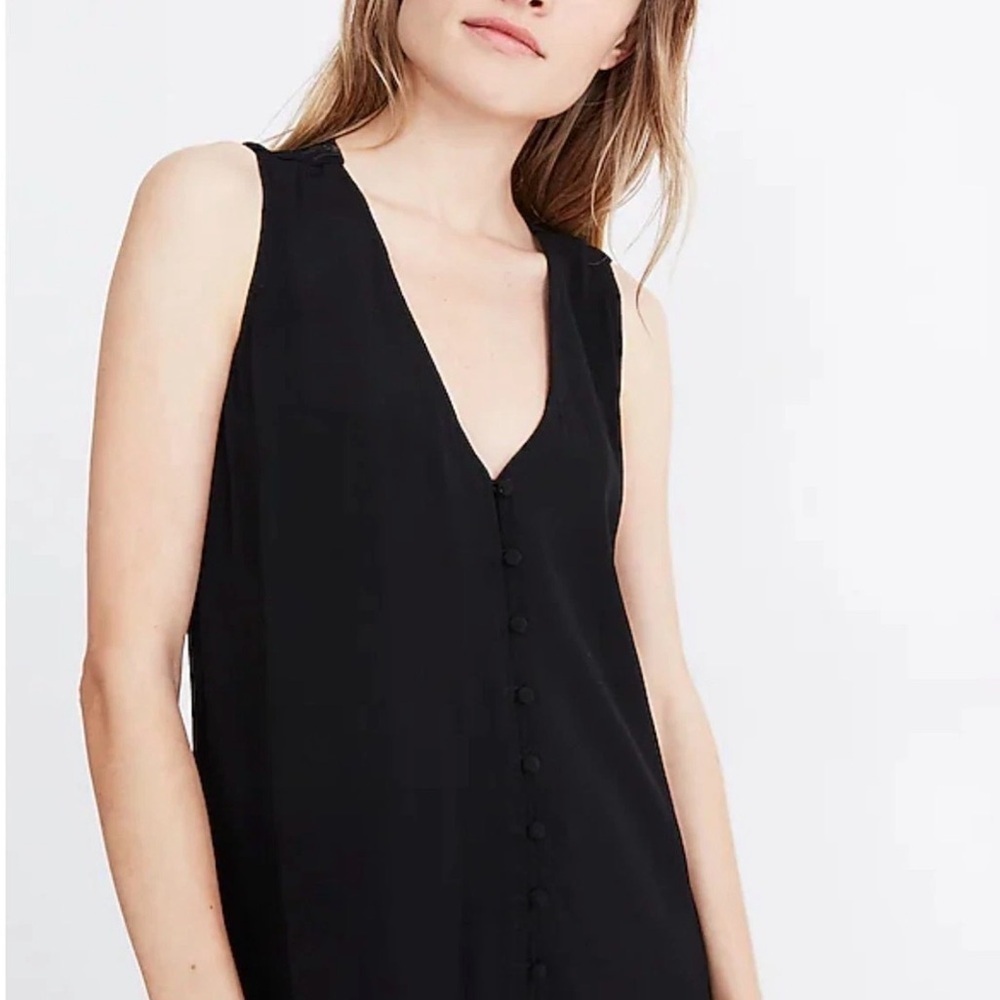 Madewell Black Sleeveless V-Neck Button Front Dress